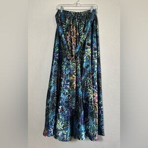 HER Destiny Maxi Skirt Long Blue Multicolor Tropical Flowy Elastic Waist Small